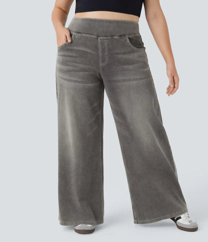 🔥 MAJOR SALE-Stretchy Pull-On Wide-Leg Knit Jeans