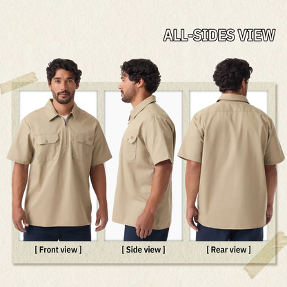 1/4 Zip Work Shirt,Relaxed fit,Stay cool,Workwear Style Top Breathable Short Man.