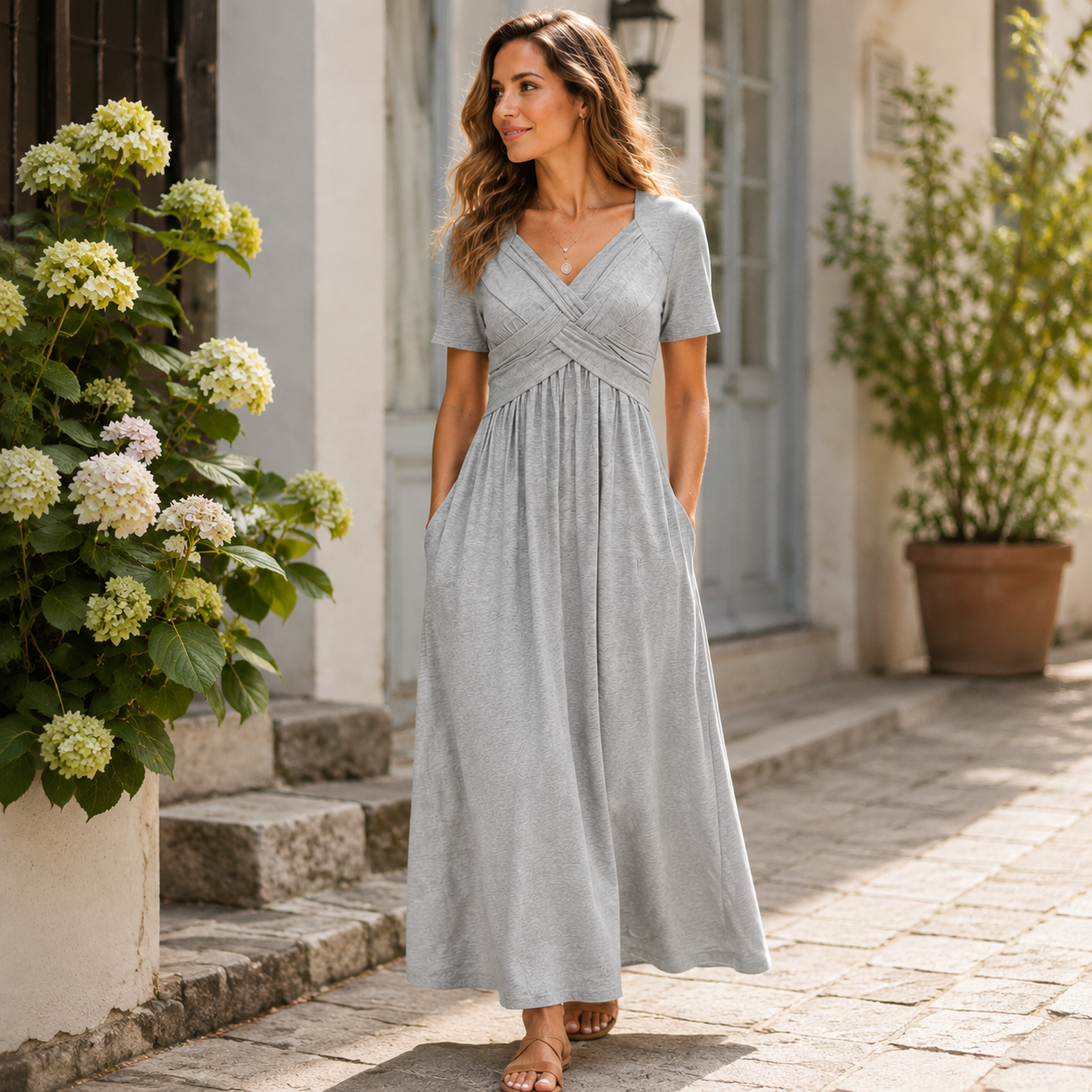 🔥Summer Clearance Sale🔥V-Neck Short Sleeve Dress – Flowy Fit, Timeless Charm