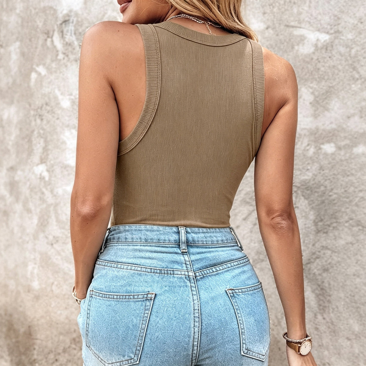 Women Everyday Basic Ribbed Built-in Bra Tank