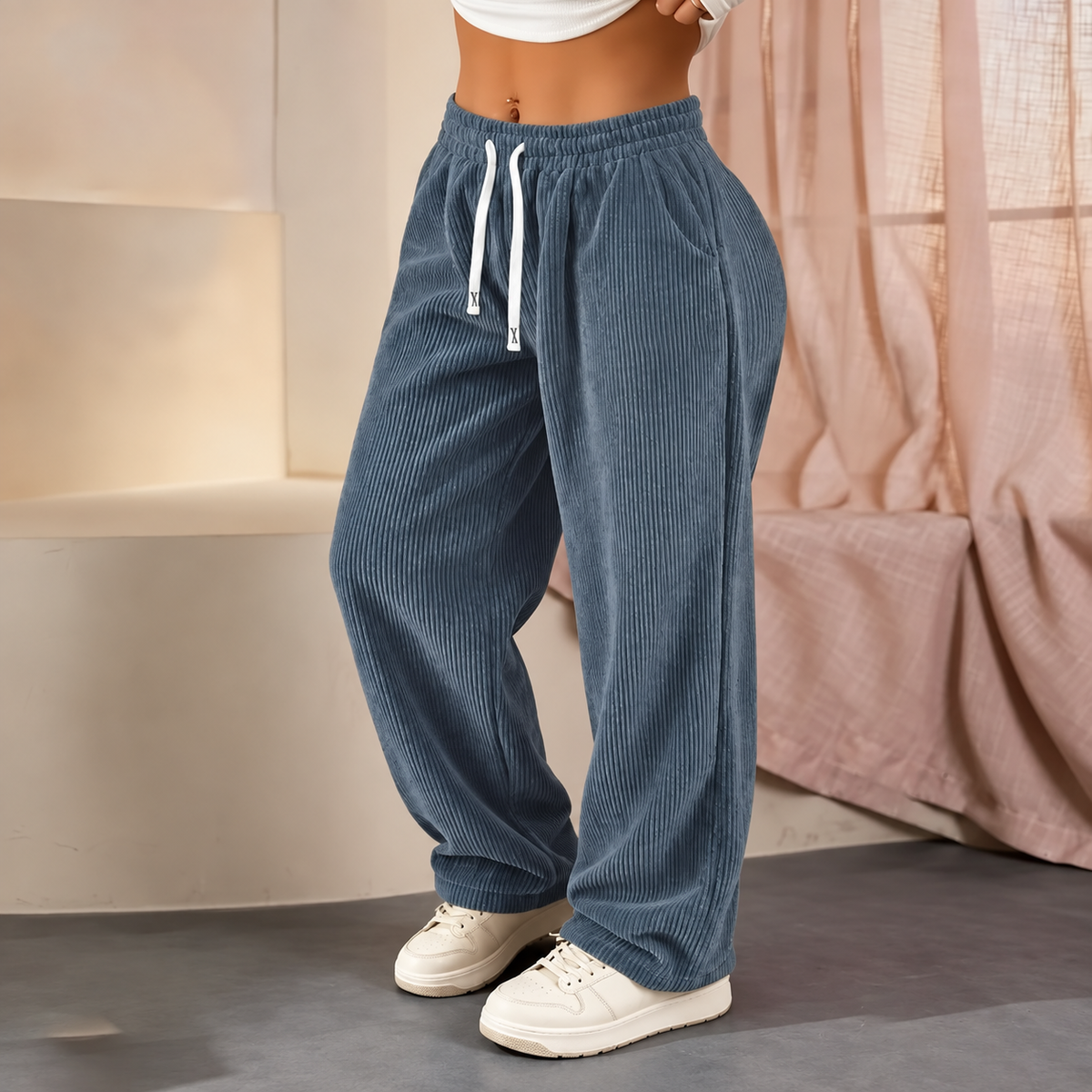[LAST DAY SALE]Women's Solid Straight Leg Corduroy Bottoms-100% Cotton