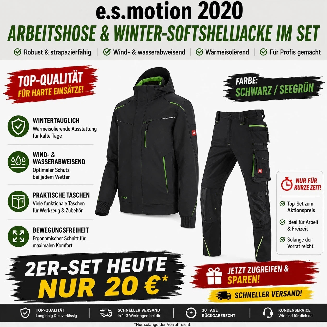 ☀️ WINTER-SALE IM SOMMER ❄️ Softshelljacke × Bundhose e.s.motion 2020 Set