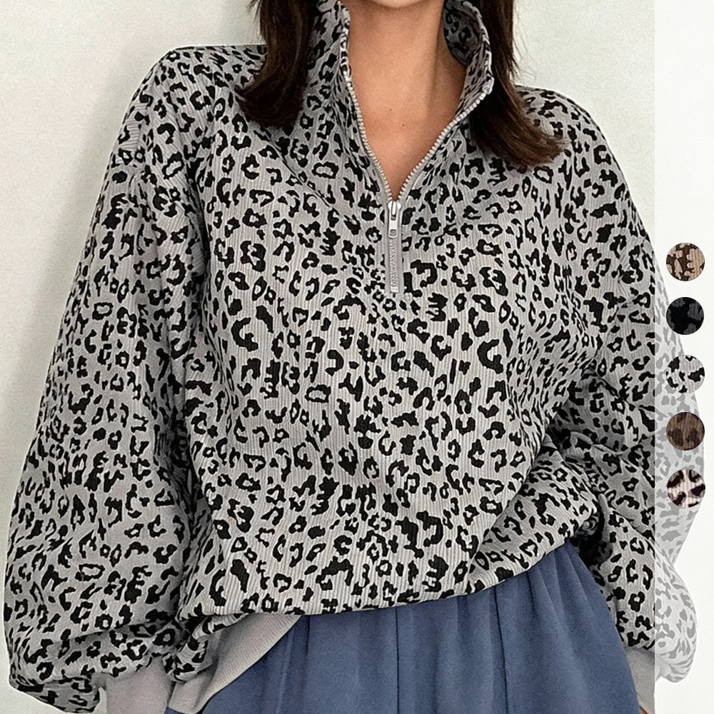 🔥Limited-Time Special Offer|Women’s Leopard Print Oversized Half-Zip Pullover – Soft Casual Sweatshirt