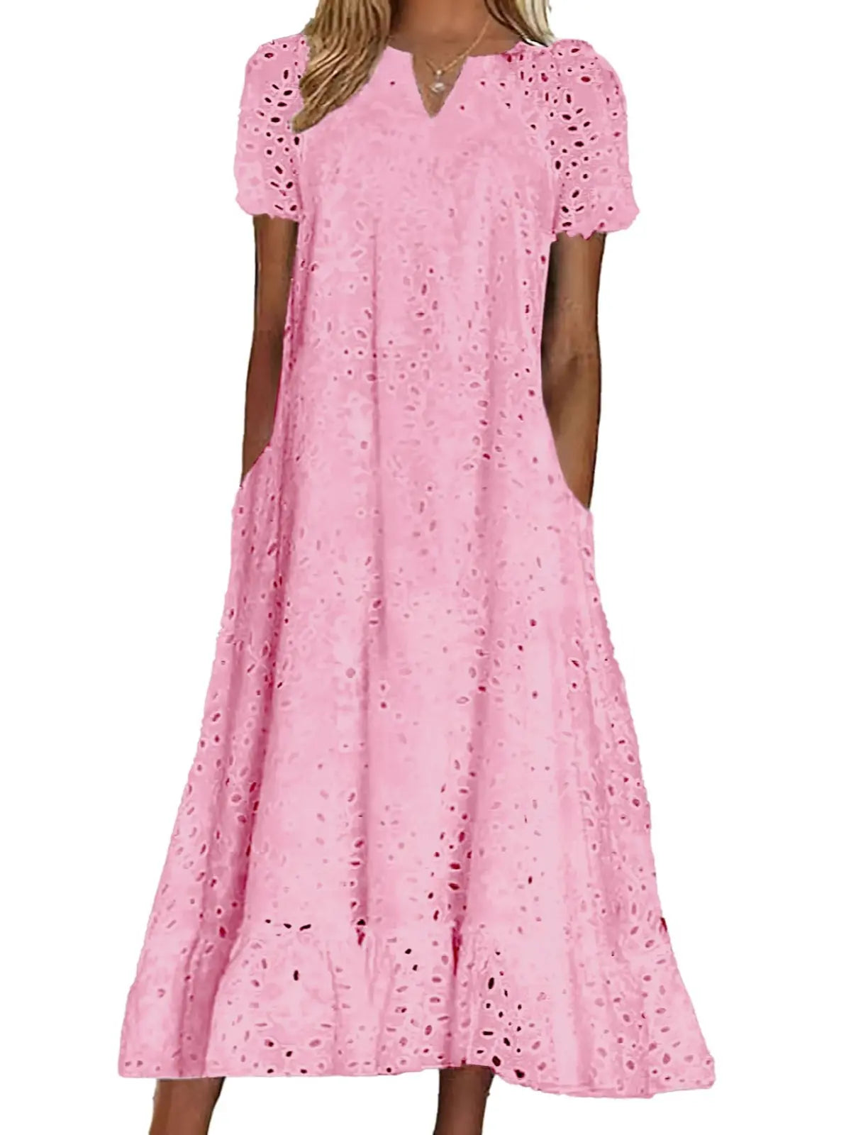 Women's Summer Ruffle Hem Floral Lace Dress - Midi & Casual