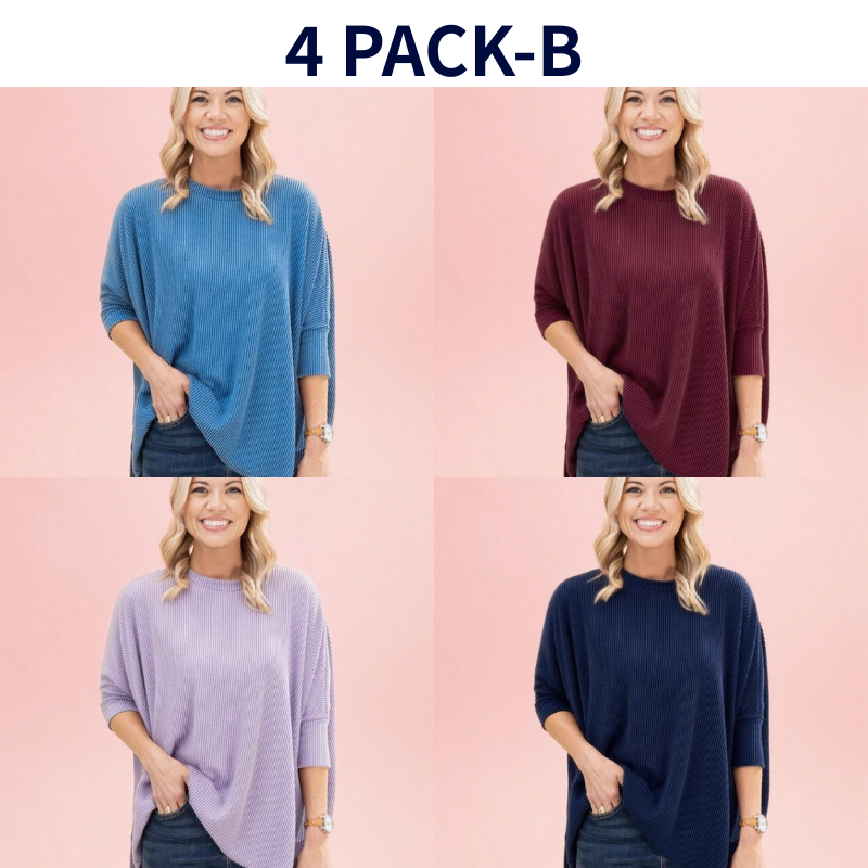 Raised Rib Easy-Fit Dolman 3/4 Sleeve Top