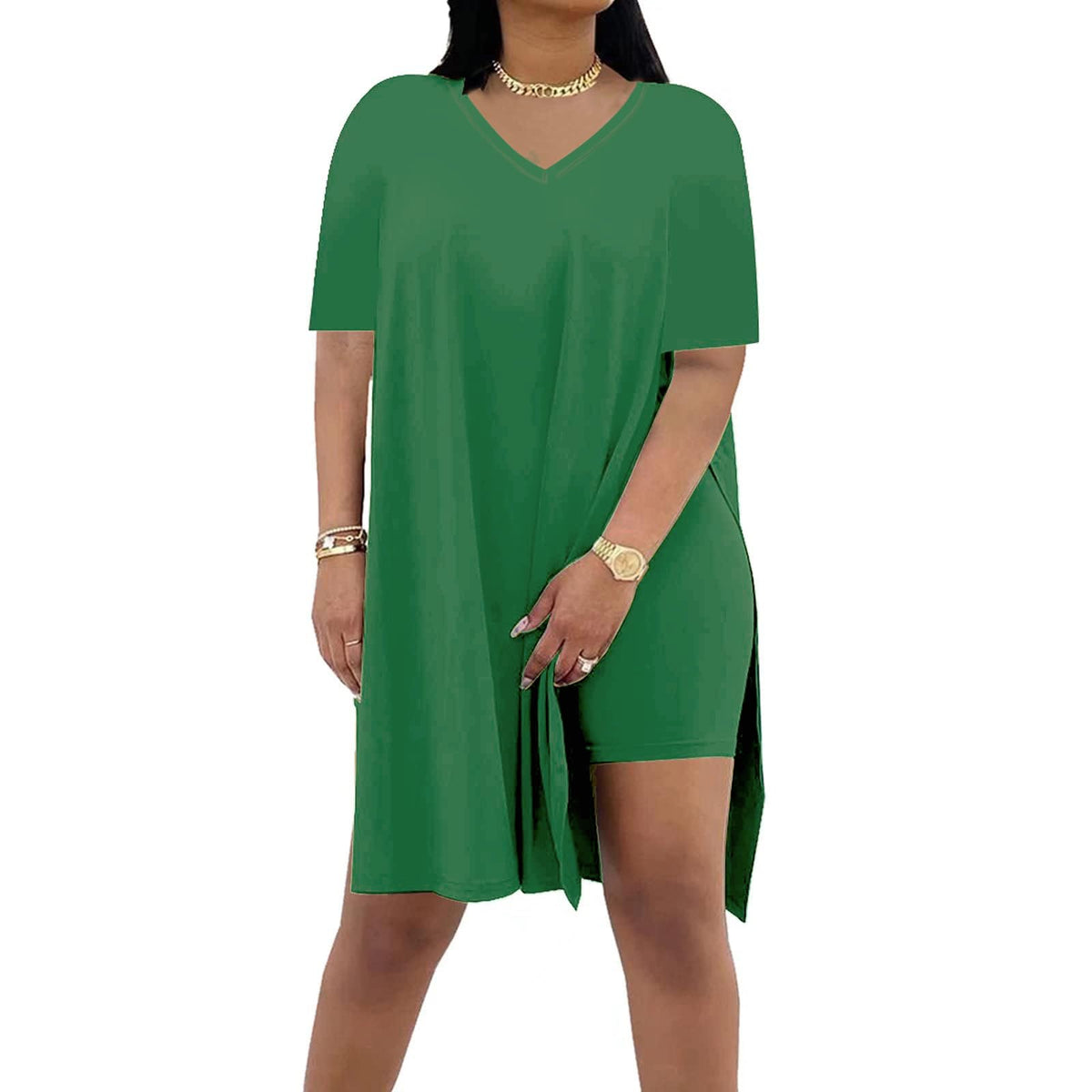 🔥 LAST DAY SALE – Women’s Casual 2-Piece Outfit – Oversized Tunic & Biker Shorts