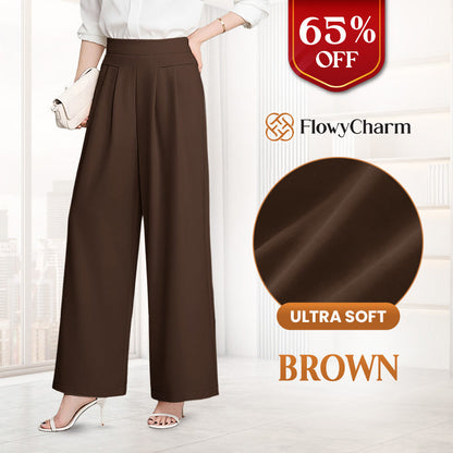 FlowyCharm - Drapey Soft Elegant High-Waisted Wide-Leg Pants.