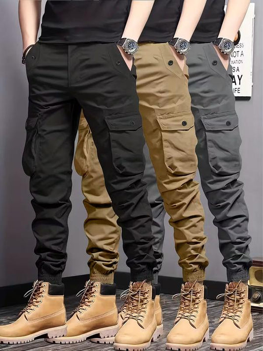 Men's Heavyweight Pants Compatible with Leggings - Workwear Trousers, Multi-Pocket Outdoor Pants with Belt Loop Closure and No Zipper, Suitable for Winter (Solid Color) - Machine Washable