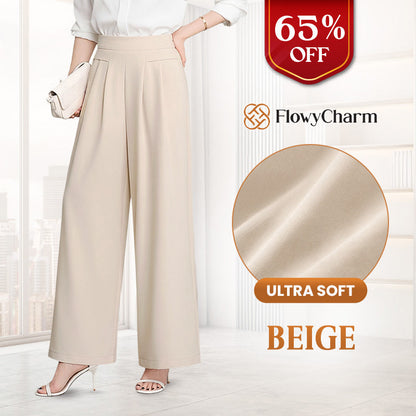 FlowyCharm - Drapey Soft Elegant High-Waisted Wide-Leg Pants.