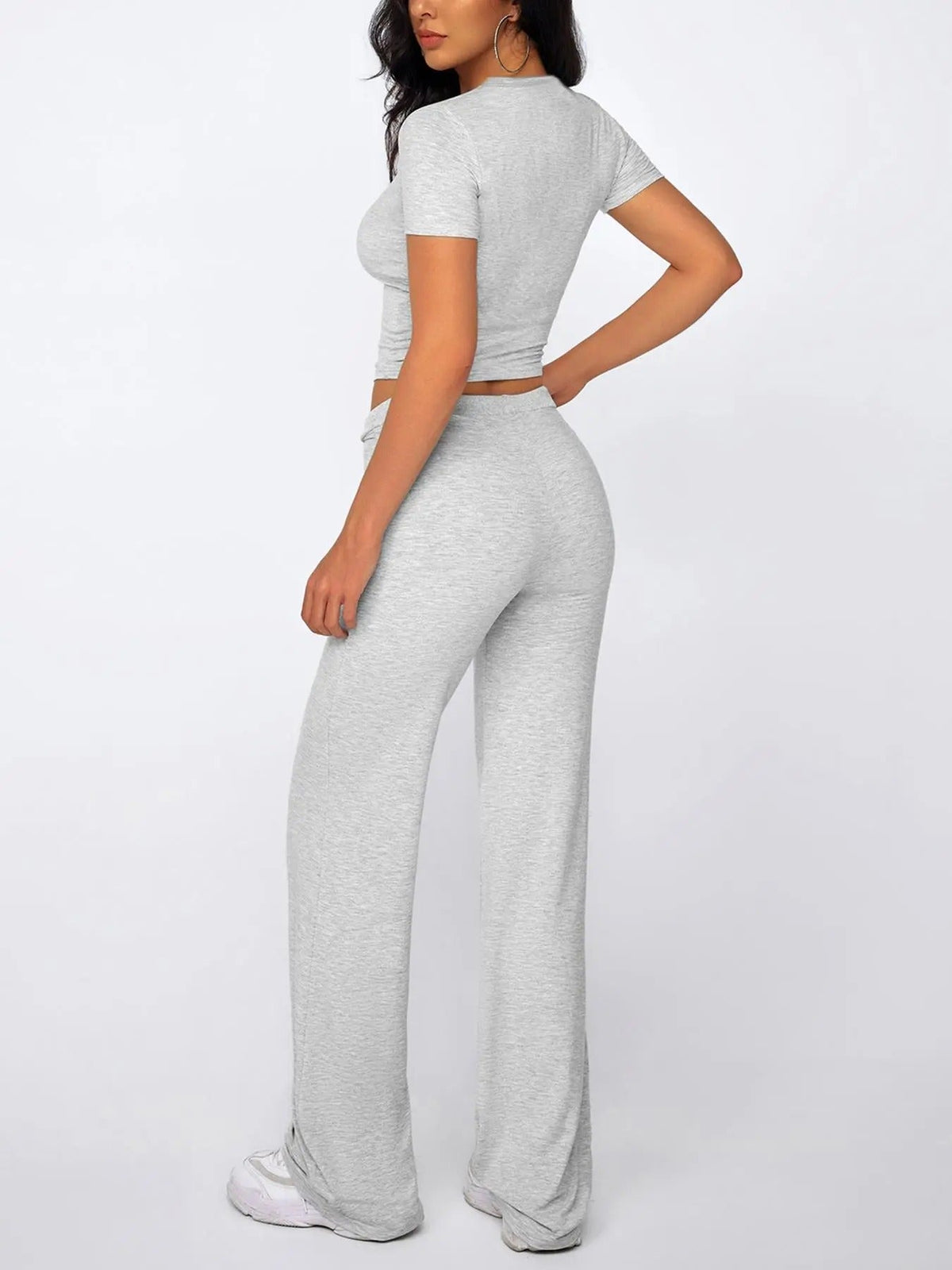 Women's Solid Modal Loungewear Two-Piece Pajama Set, Casual Comfy Soft Round Neck Short Sleeve Tee & Drawstring Pants Set, Ladies Sleepwear for Spring & Fall