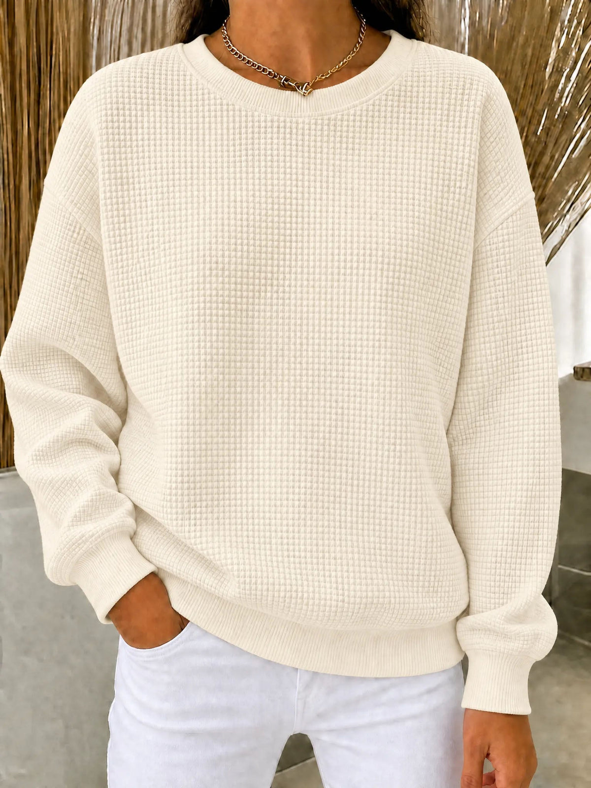 CLEARANCE SALE🔥Women's Waffle Knit Crewneck Sweatshirt（dan）