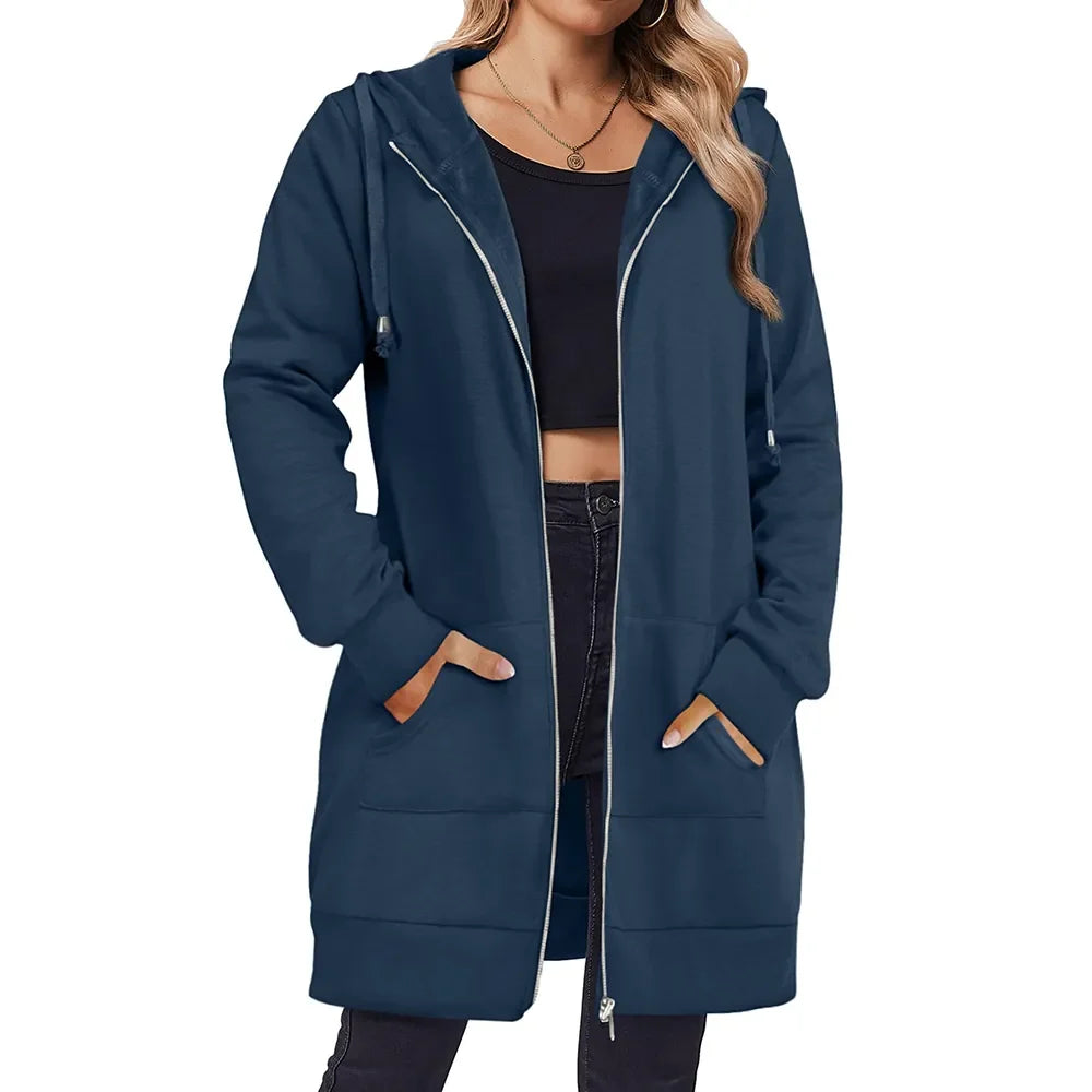 Women Zip Up Fleece Tunic Sweatshirt Long Hoodie🔥