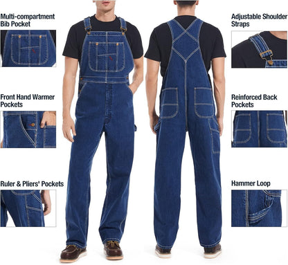 🔥Last Day Promotion🔥Men's Denim Bib Overalls, Workwear with Adjustable Straps and Convenient Tool Pockets