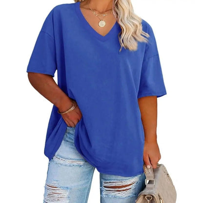 Women's Plus Size V Neck T Shirts Summer Half Sleeve Tees Casual Loose Fit Cotton Tunic Tops.