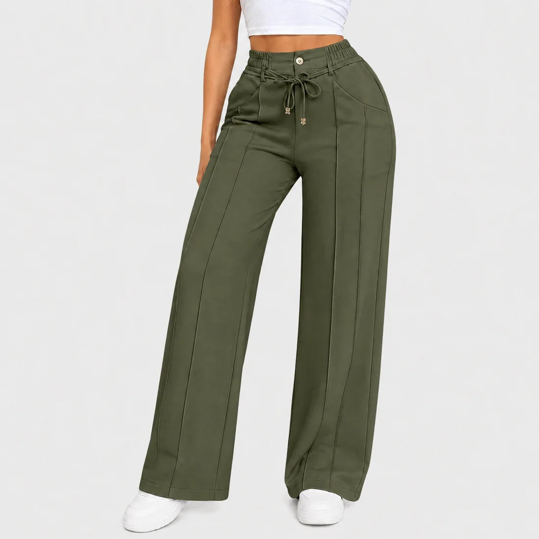 New Summer Drawstring High Waist Wide Leg Pants