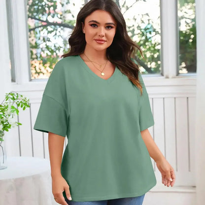 🔥 Limited-Time Offer:Women's Plus Size V Neck T Shirts Loose Fit Cotton Tunic Tops