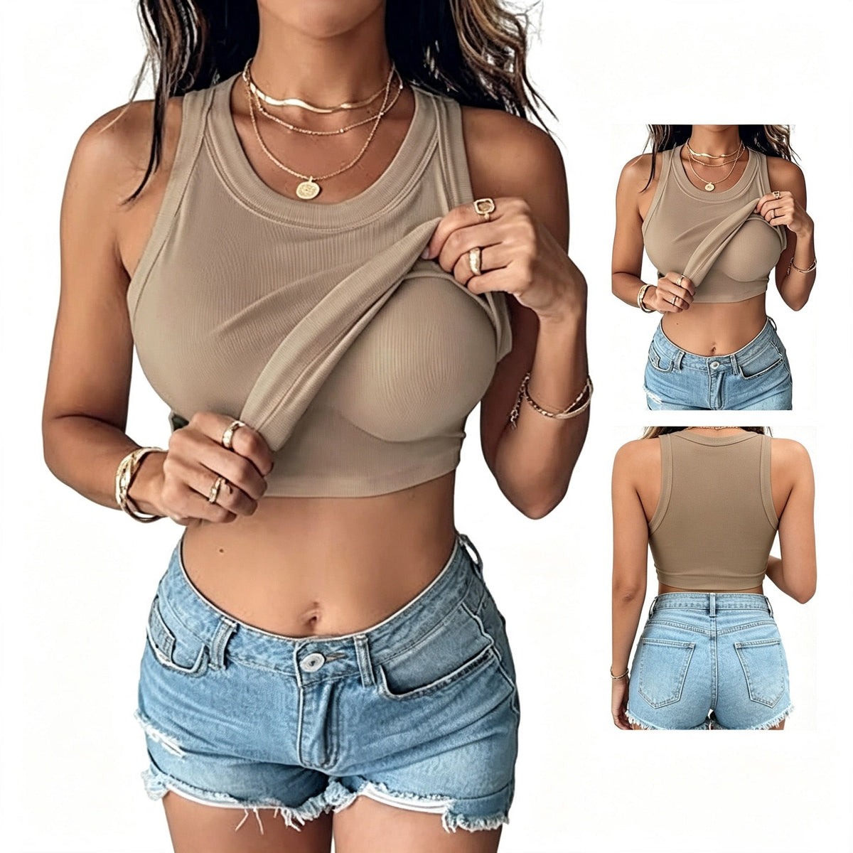 Women Everyday Basic Ribbed Built-in Bra Tank