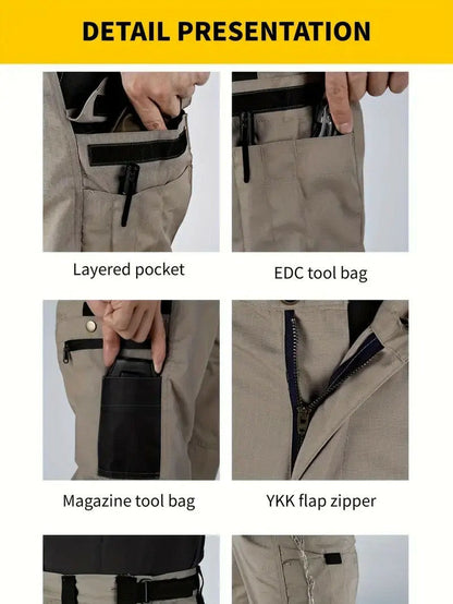 Men's Tactical Work Pants with Multi-Pocket Zipper Design