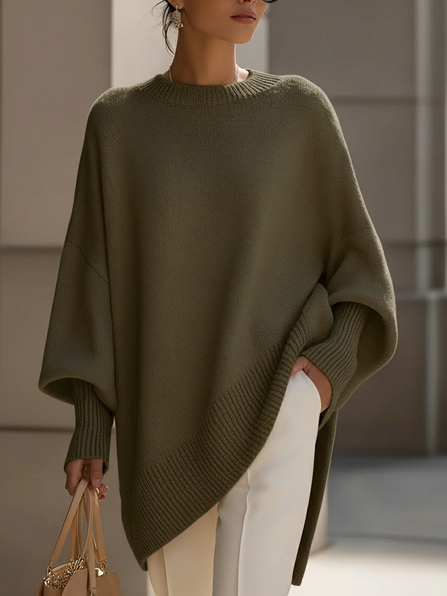 Draped Oversized Wide-Neck Sweater