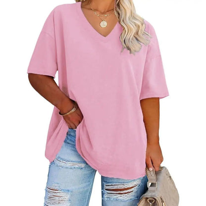 😍Promotion Day🔥Women's Plus Size V Neck T Shirts Loose Fit Cotton Tunic Tops