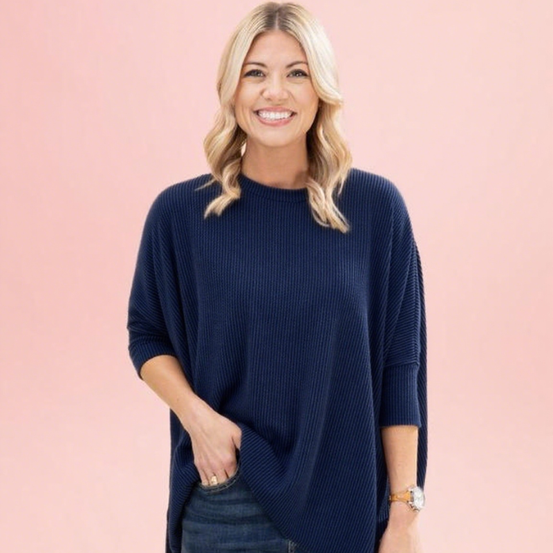 Raised Rib Easy-Fit Dolman 3/4 Sleeve Top