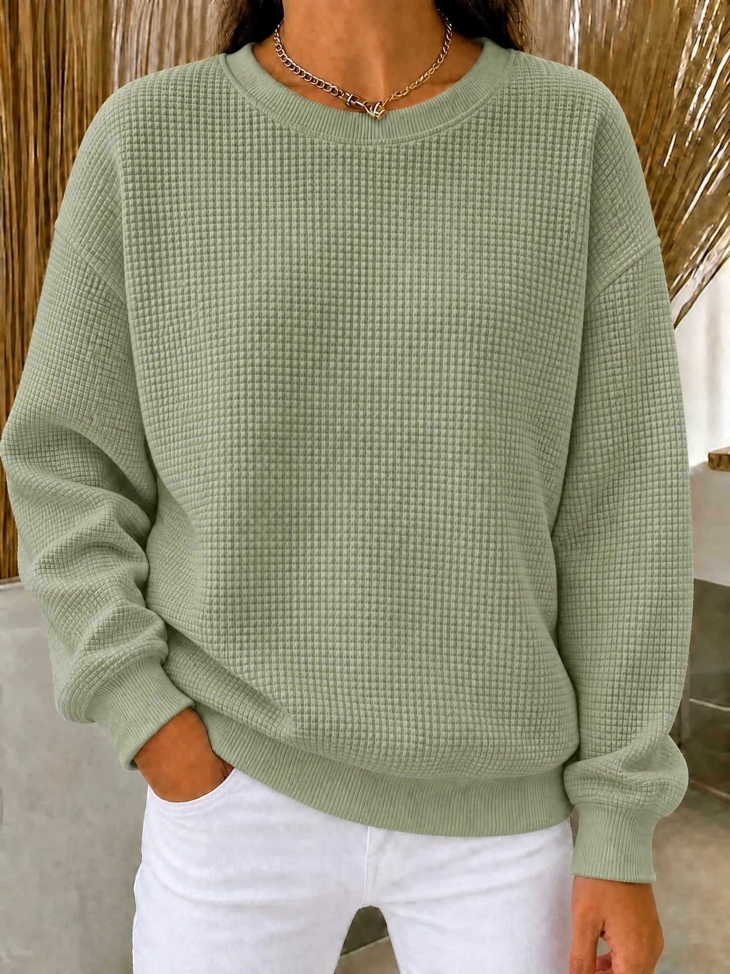 CLEARANCE SALE🔥Women's Waffle Knit Crewneck Sweatshirt（dan）