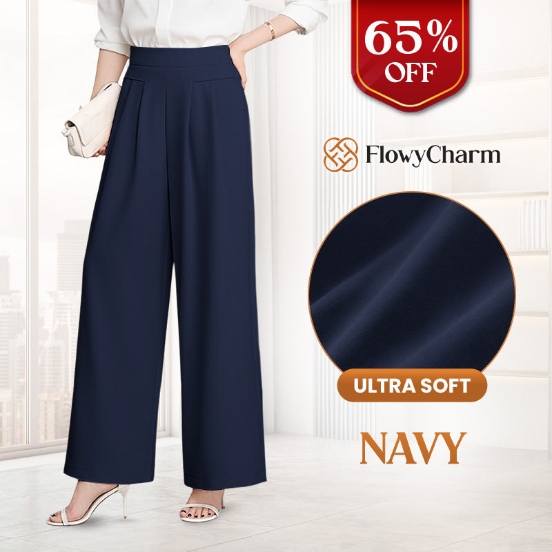 FlowyCharm - Drapey Soft Elegant High-Waisted Wide-Leg Pants.