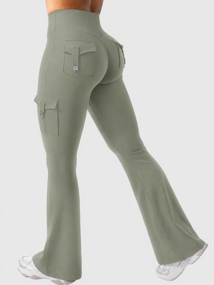 High-Waist Cargo Flare Leggings with Pockets