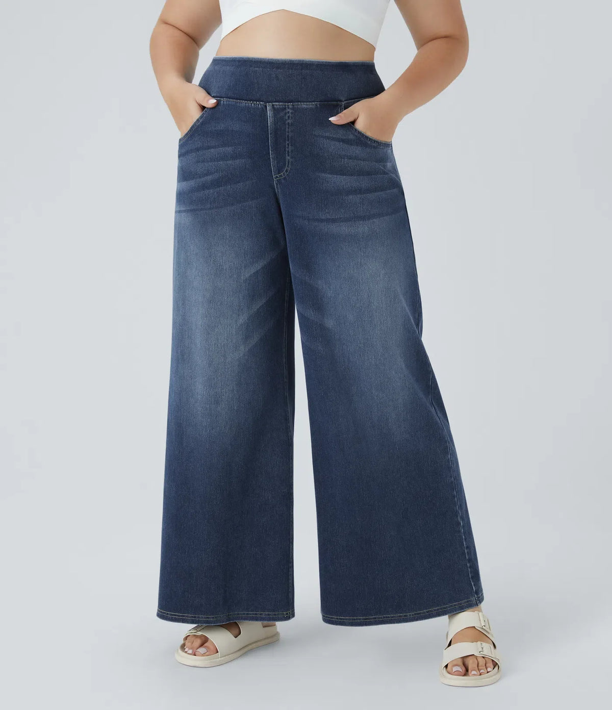 🔥 MAJOR SALE-Stretchy Pull-On Wide-Leg Knit Jeans