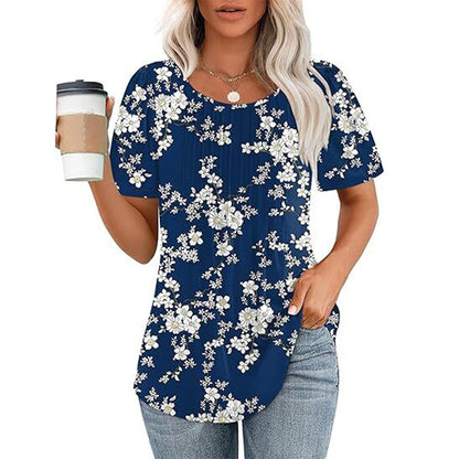 Womens T Shirts Short Sleeve Pleated Dressy Casual Scooped Neck Summer Tops Blouses