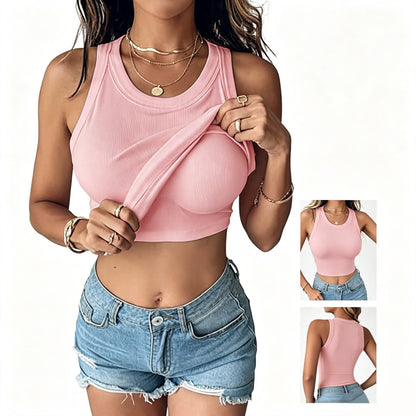 Women Everyday Basic Ribbed Built-in Bra Tank