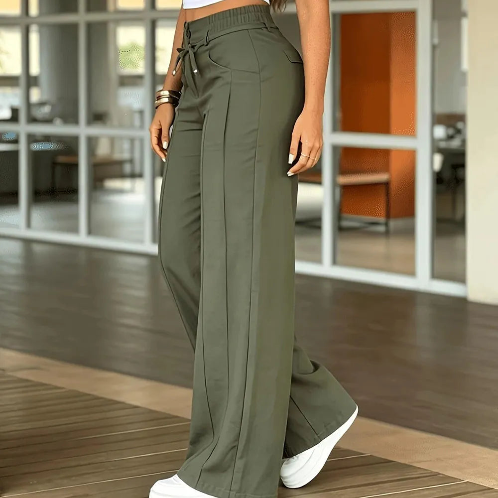 Women's Wide Leg Vertical Line Pleated Pants