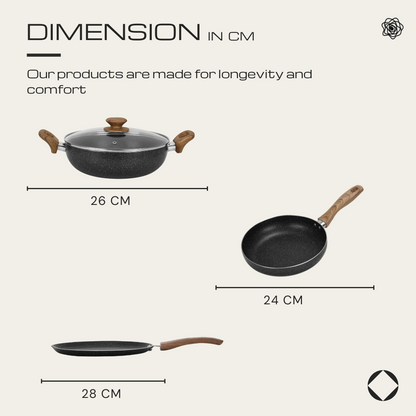 NON STICK GRAVEL COOKWARE SET 4PC