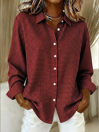 CLEARANCE SALE🔥 Women's Casual Gingham Long Sleeve Button Down Shirt