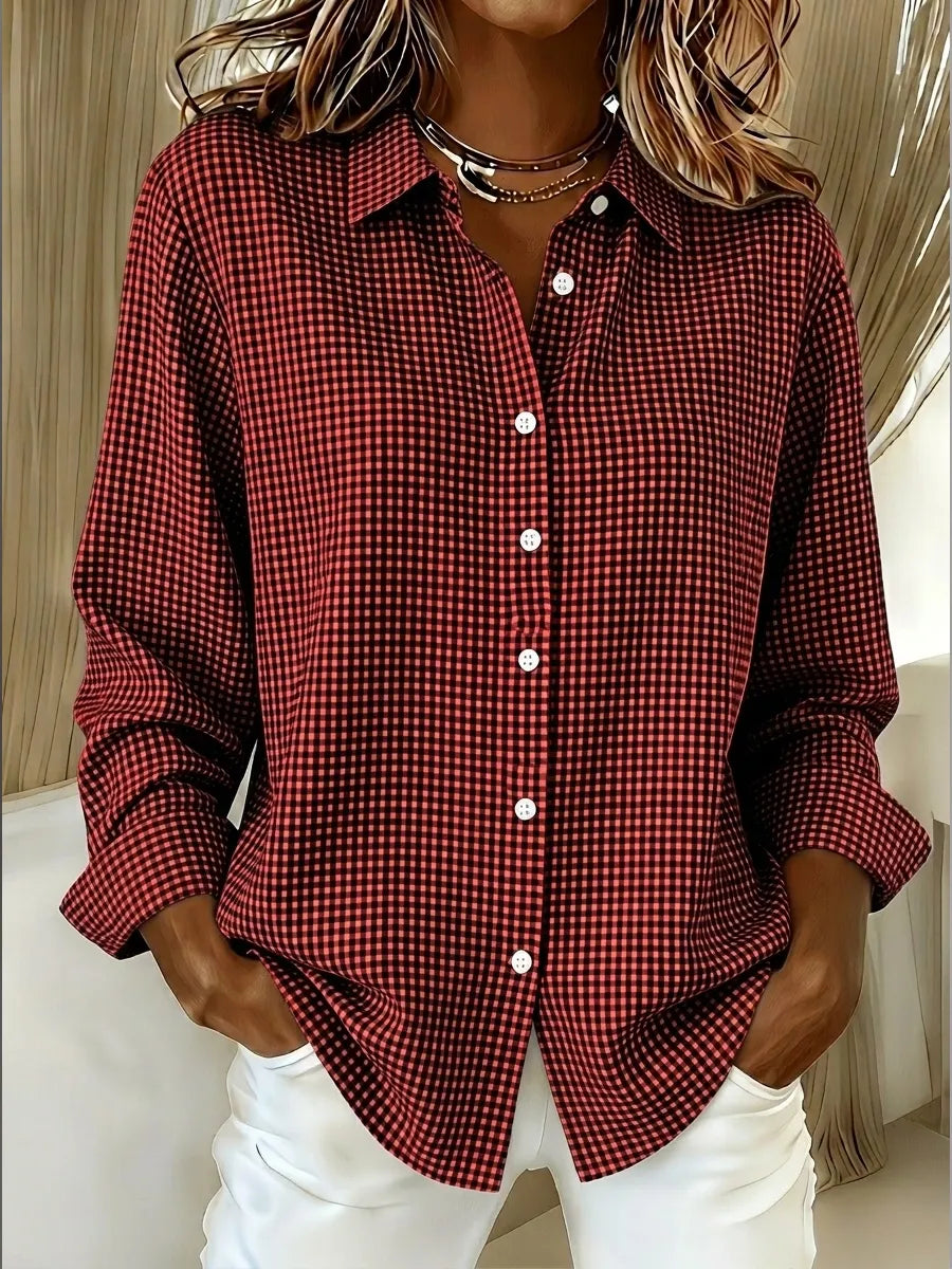 CLEARANCE SALE🔥 Women's Casual Gingham Long Sleeve Button Down Shirt