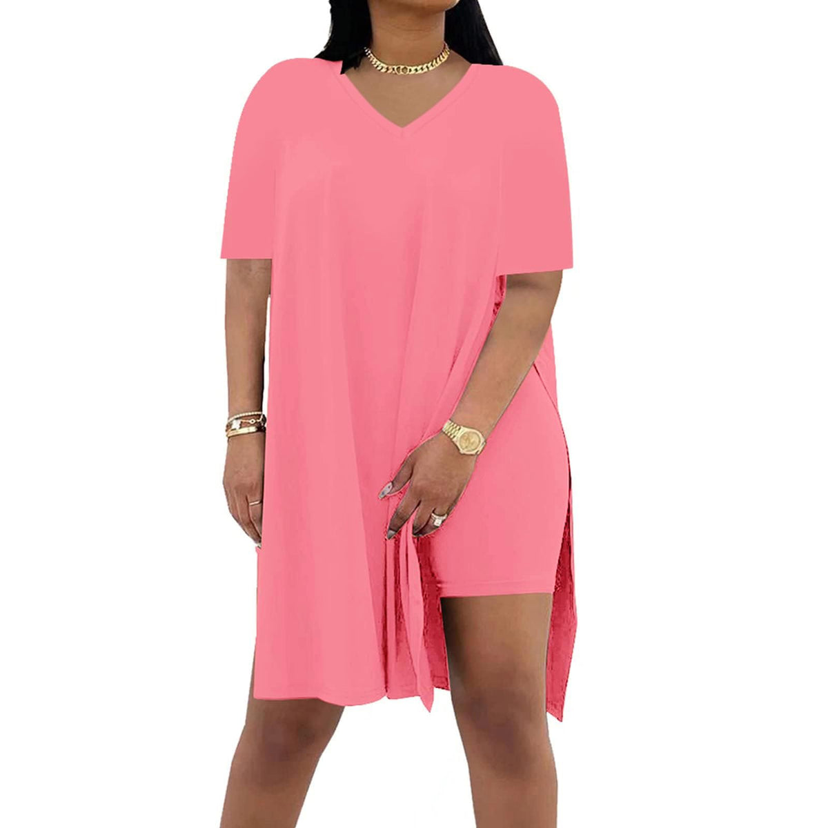 🔥 LAST DAY SALE – Women’s Casual 2-Piece Outfit – Oversized Tunic & Biker Shorts