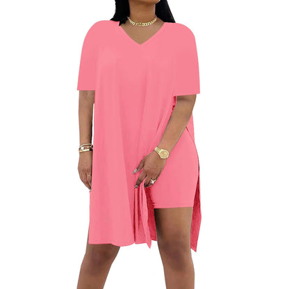 🔥 LAST DAY SALE – Women’s Casual 2-Piece Outfit – Oversized Tunic & Biker Shorts
