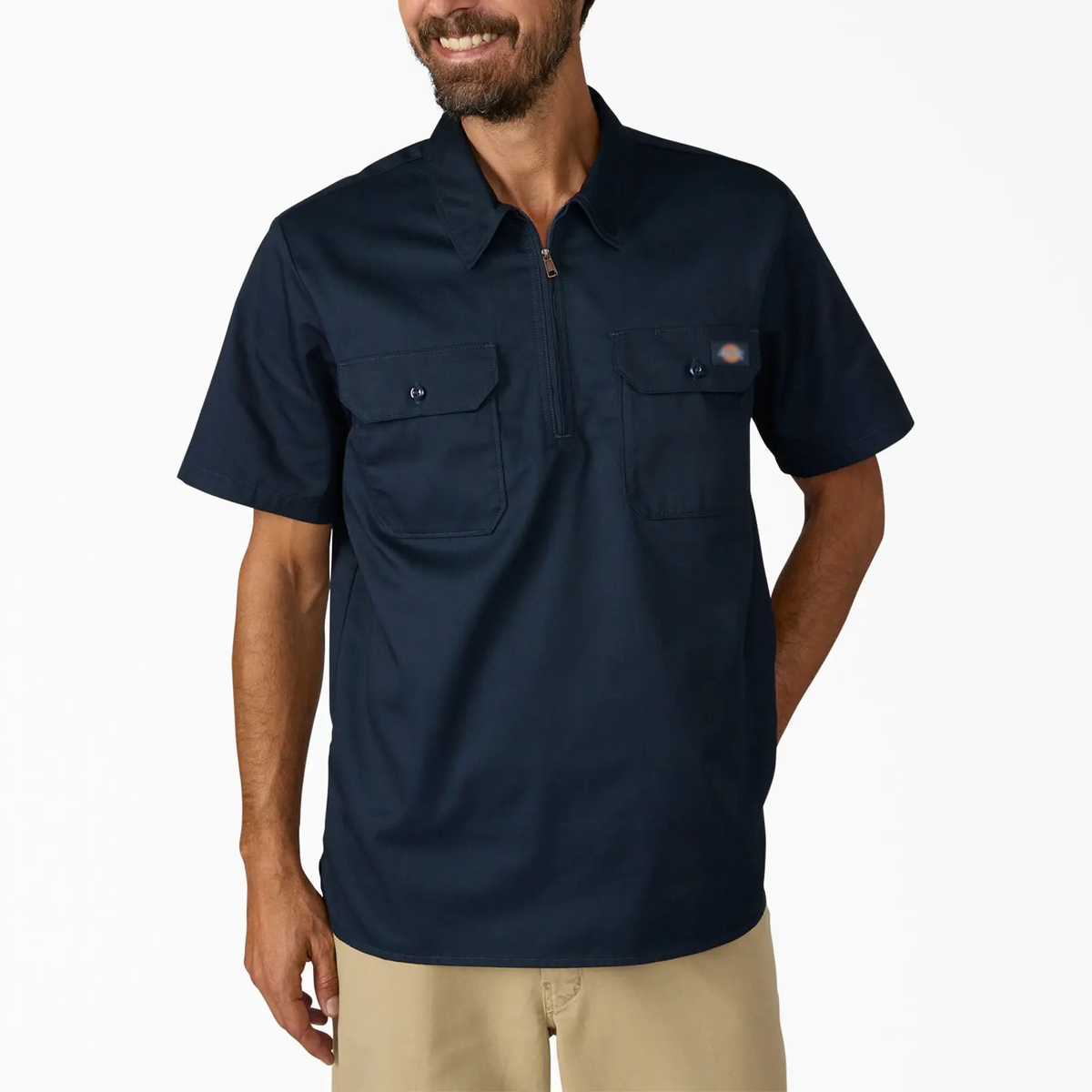 1/4 Zip Work Shirt,Relaxed fit,Stay cool,Workwear Style Top Breathable Short Man.