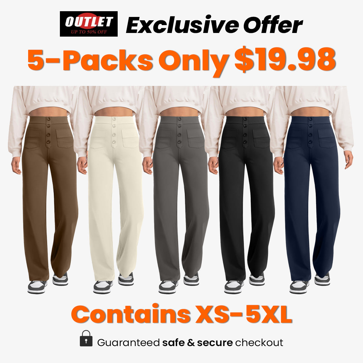 DayStretch High Waisted Pockets Straight Leg Casual Pants（1）