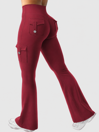 High-Waist Cargo Flare Leggings with Pockets