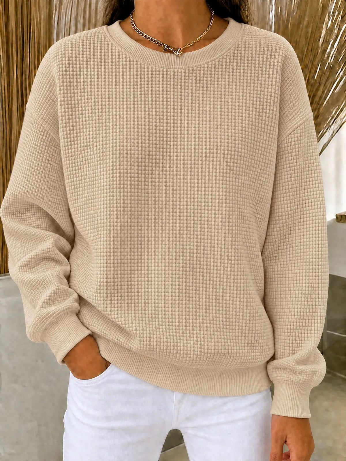 CLEARANCE SALE🔥Women's Waffle Knit Crewneck Sweatshirt（dan）