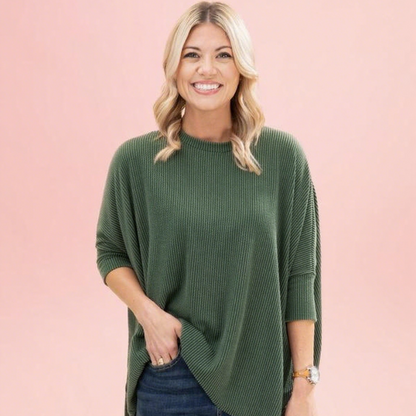 Raised Rib Easy-Fit Dolman 3/4 Sleeve Top