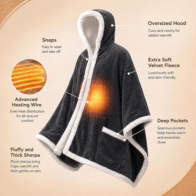 🔥 Wearable Heated Sherpa Blanket with Foot Pocket – Cozy Warmth & Auto Shut-Off