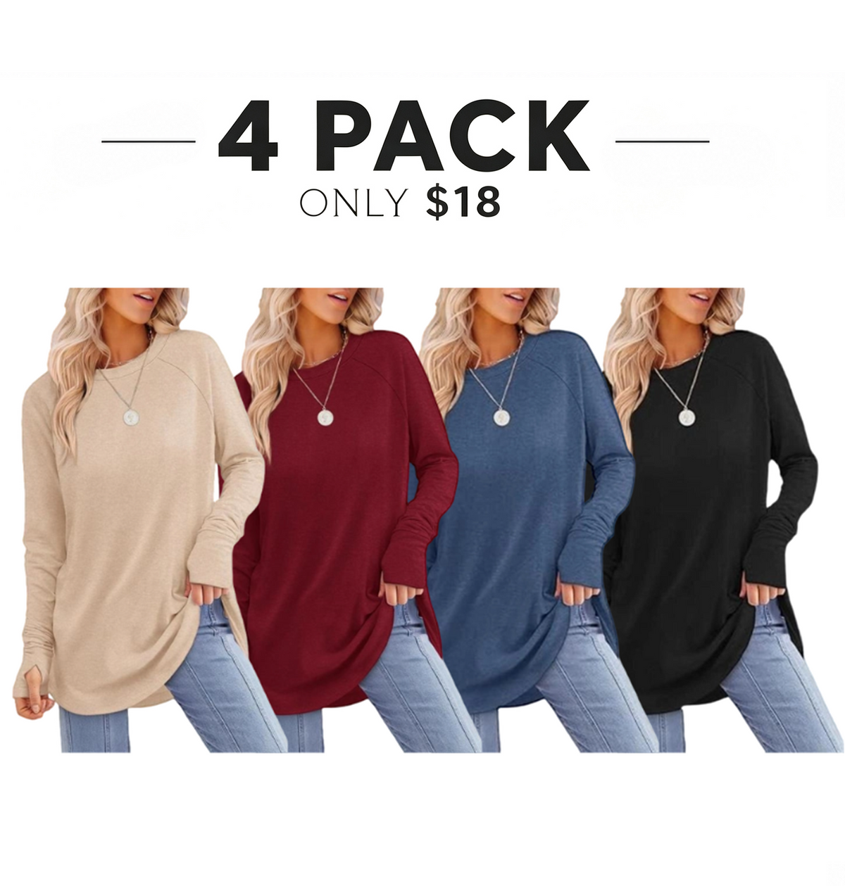 Womens Long Sleeve Round Neck Tunic Tops🎊