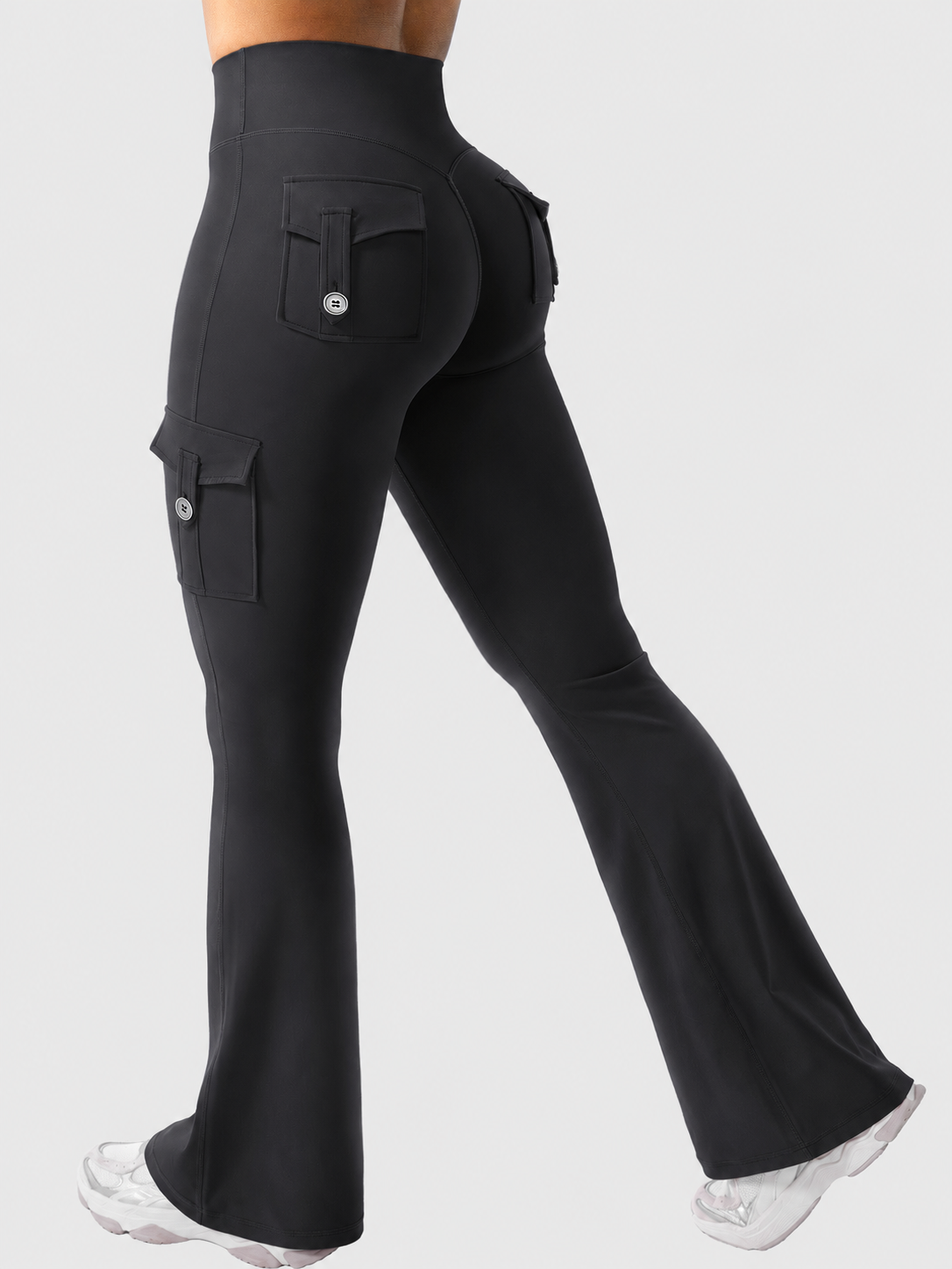High-Waist Cargo Flare Leggings with Pockets