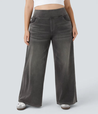 🔥 MAJOR SALE-Stretchy Pull-On Wide-Leg Knit Jeans