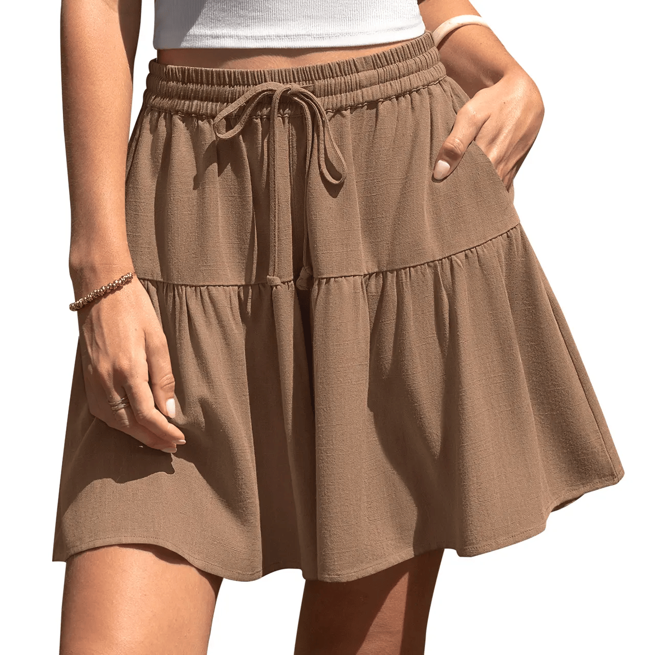 🔥Women's High Waist Drawstring Tiered Skort