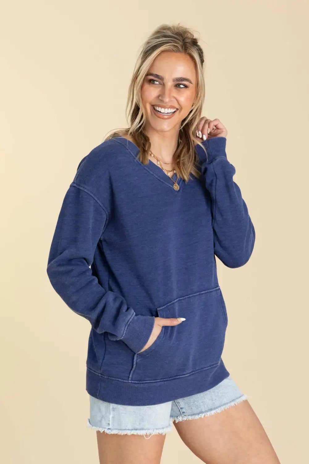 Your Favorite Is Back! Pigment Dyed Cozy Campfire V-Neck Sweatshirt