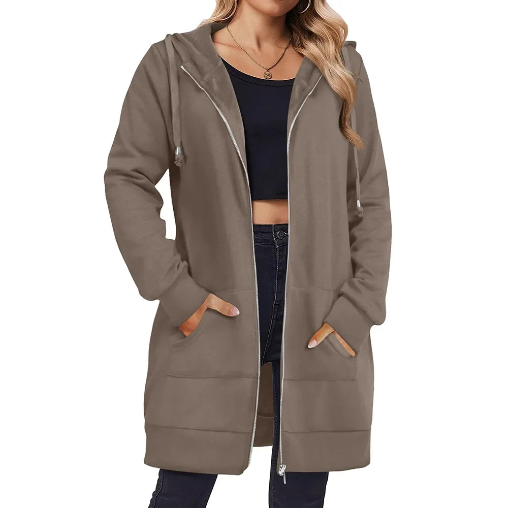 Women Zip Up Fleece Tunic Sweatshirt Long Hoodie🔥