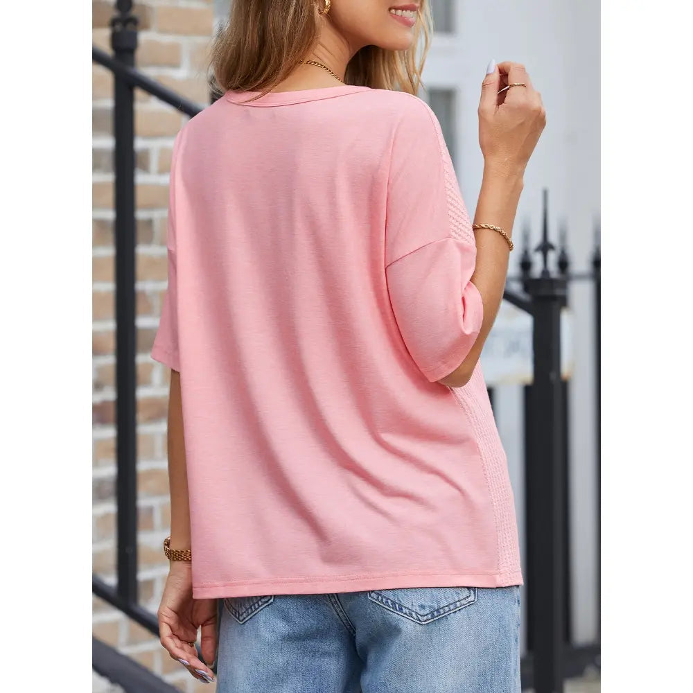 ⏰Last day promotion: Women’s Waffle Knit Summer Tops – Soft Short Sleeve V-Neck Colorblock Casual Shirt